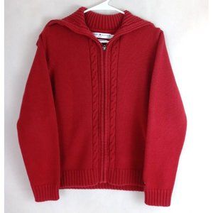 Vintage Tommy Hilfiger Jeans Men's Red Full Zip Sweater Size Large 100% Cotton